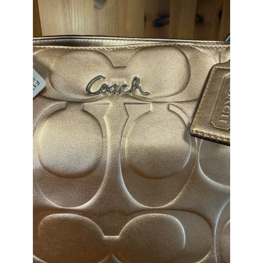 Coach F17730 Metallic Gold Signature Embossed Leather Tote Bag NWT